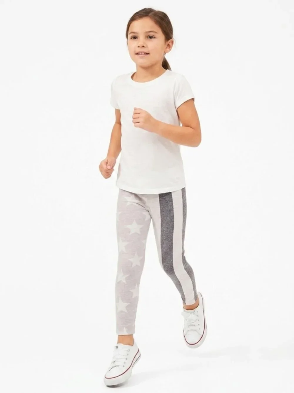 Old Navy Girls Stars & Stripes Pull‑On Leggings White/Gray XS 5 Elastic Waist